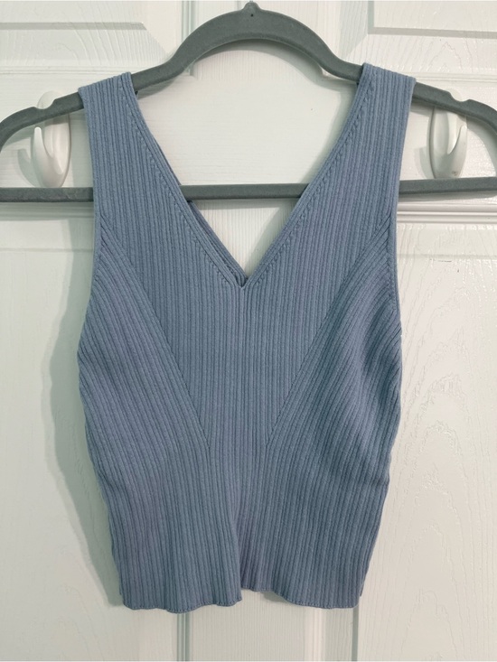 Express Tops - Express Ribbed V-Neck Tank Top in Dusty Blue